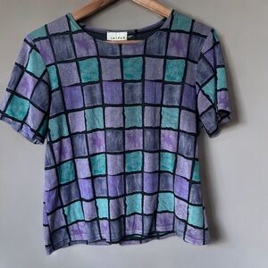 🟣🟢 Vintage JAIPUR Abstract Grid Tee 🟢🟣